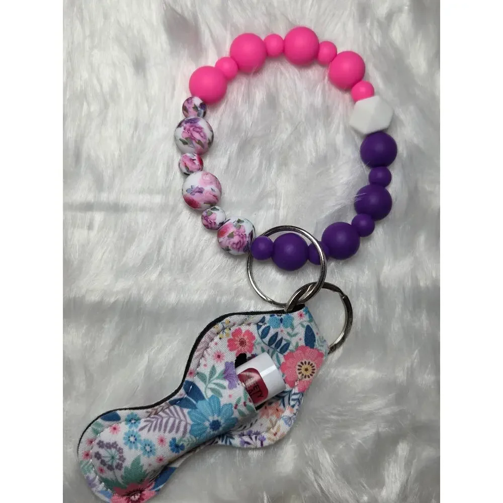 Handmade Silicone Beaded Wristlet Keychain Bracelet Chapstick Holder